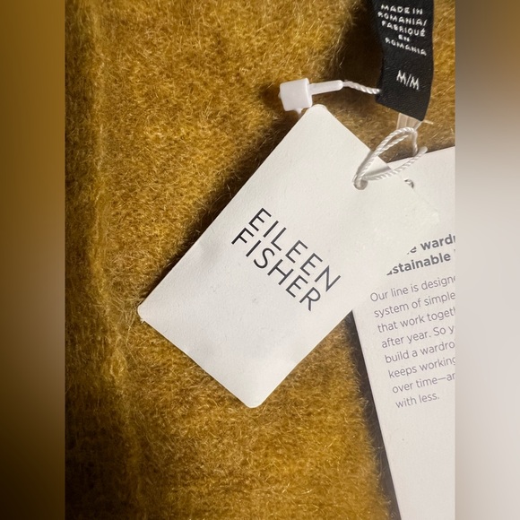NWT $398 Eileen Fisher Mohair Wool V Neck Cardigan Sweater Burnished Gold Medium - Picture 6 of 10